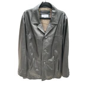 Calvin Klein Men’s XL Black Genuine Leather Coat – Classic Blazer Style Jacket